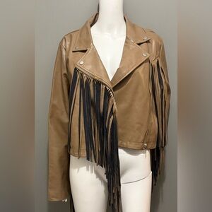 Le Lis Faux Leather Moto Jacket  with Fringe Size L